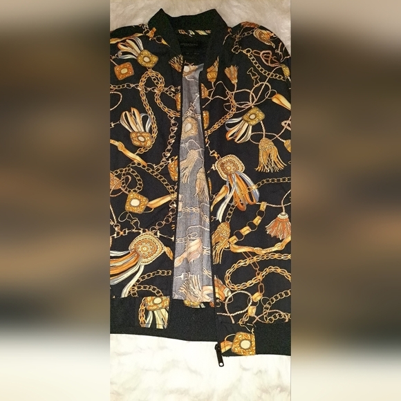 Denim & Flower Bomber by Ricky Singh Mens Horse Bit & Chain Equestrian Pattern - Picture 10 of 11